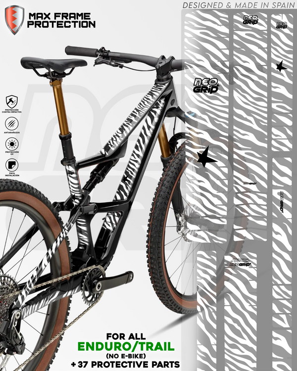 Kit Protector de Cuadro "Zebra" Blanco — Bici de Enduro/Trail